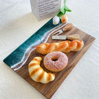 SerenityWave Acacia Wood Serving Board with Ocean-Inspired Design
