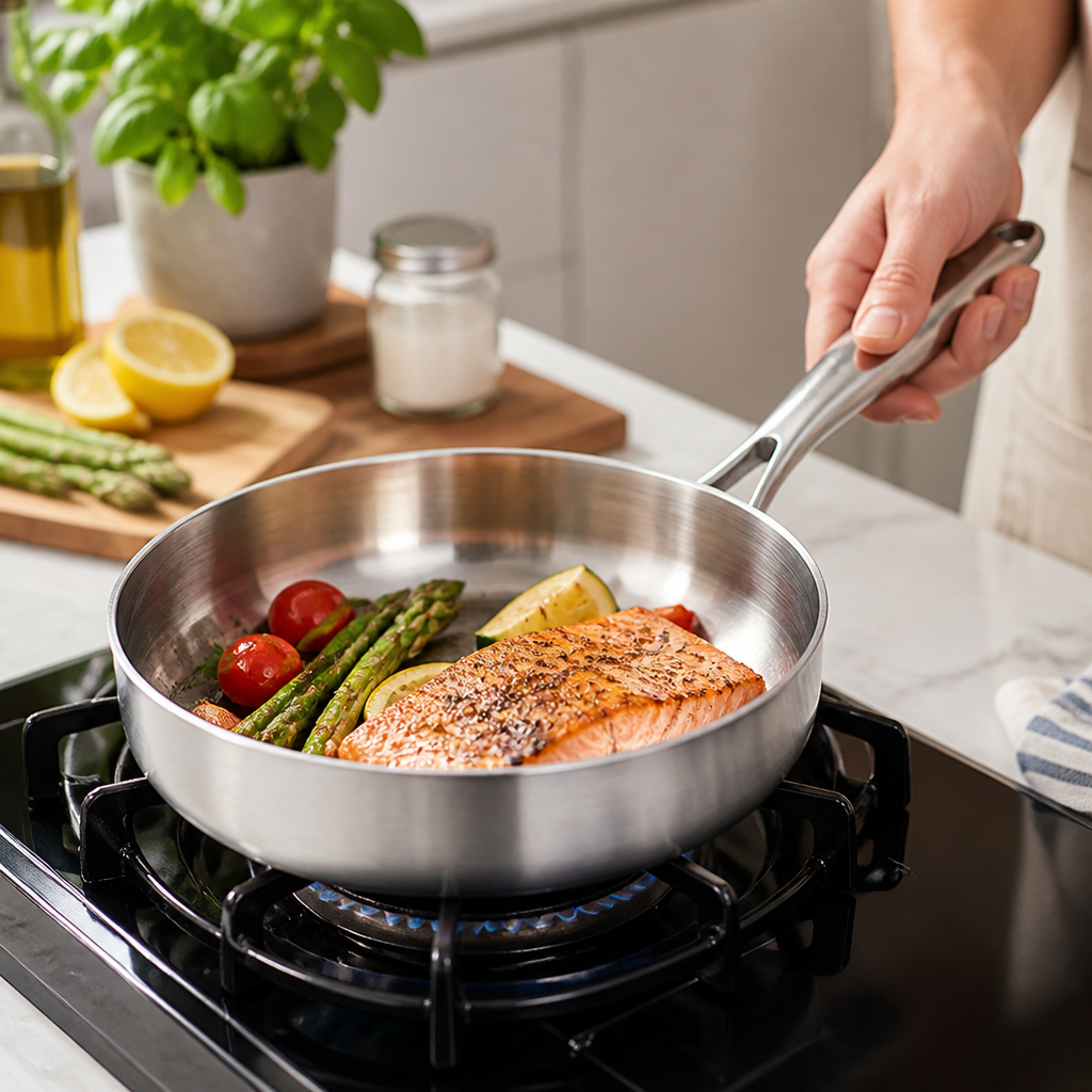 Triple-Layer Stainless Steel High-Sided Frying Pan (20 cm)