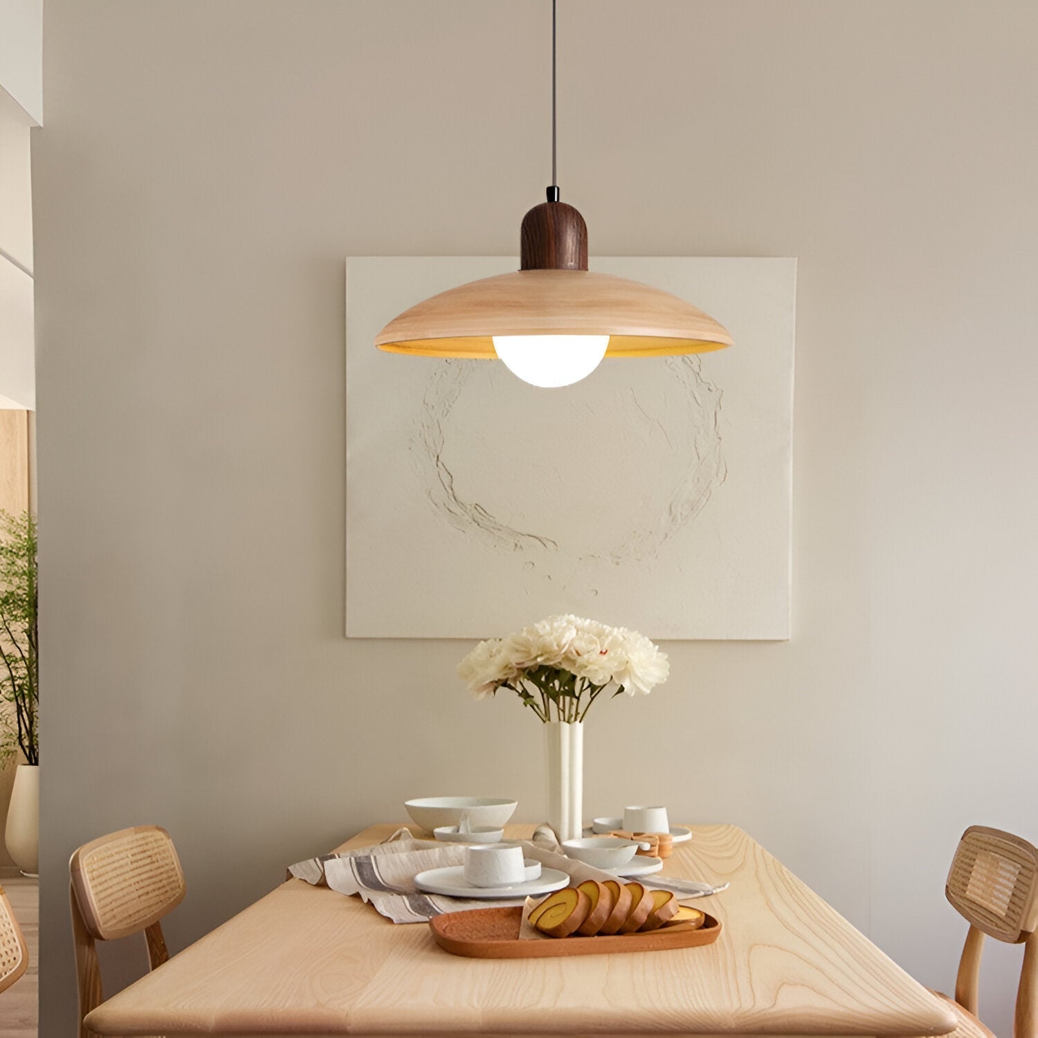 Elegant Walnut Wood Hanging Light Fixture
