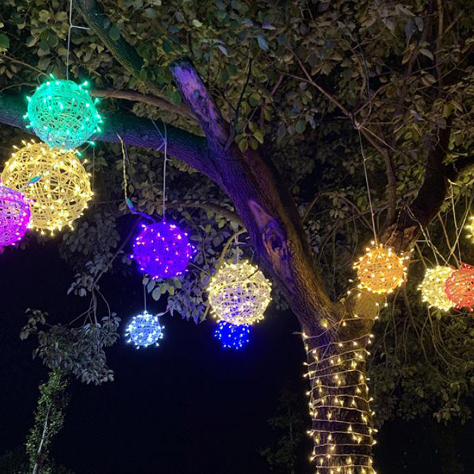 LED Sphere Lights with Metal Wire Ball Design for Hanging Decor