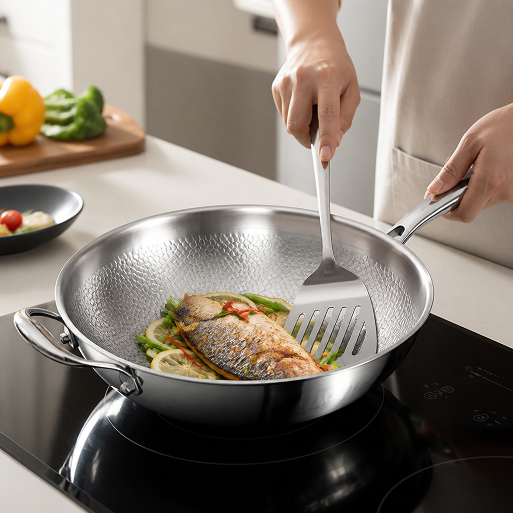 Titanium Non-Stick Hammered Fish-Scale Wok (36 cm)