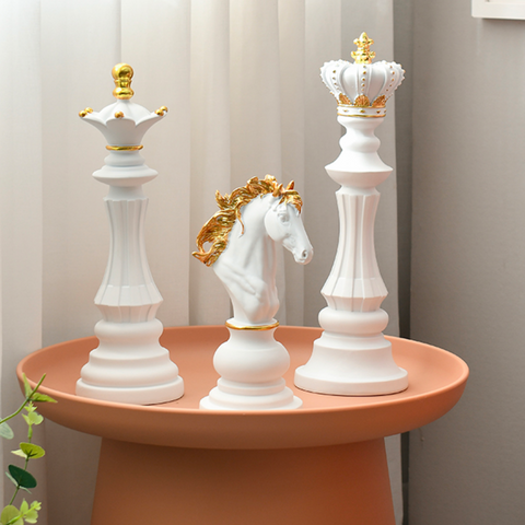 Elegant Chess Piece Statues - King, Queen & Knight Home Accent