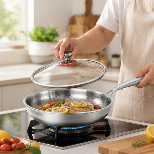 3-Layer Steel Titanium Nonstick Frying Pan (With Lid)