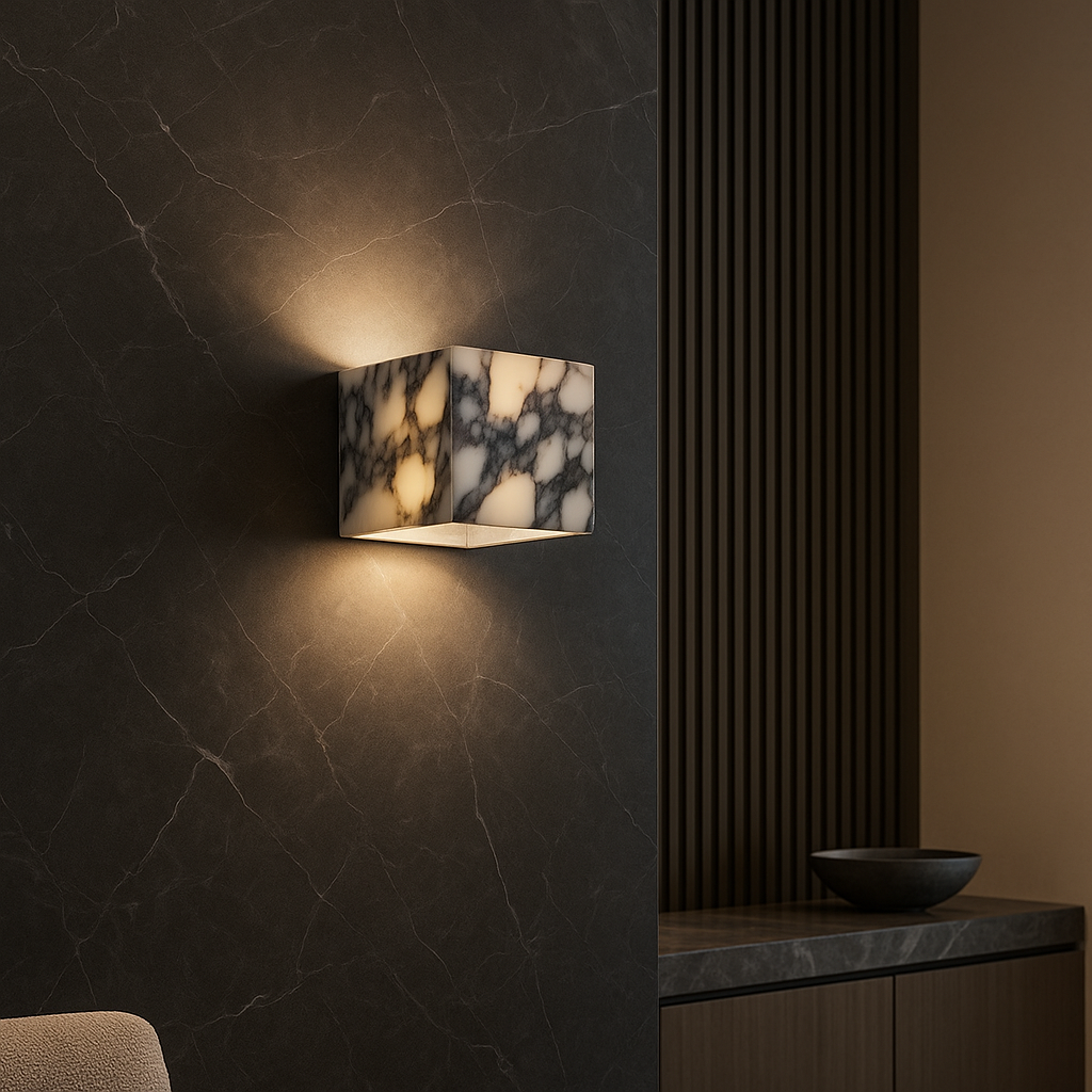 Cube Wall Light in Minimalist Marble Design