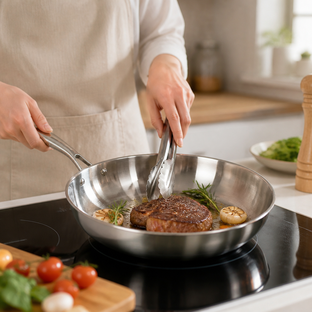 Three-Layer 316 Stainless Steel Frying Pan (Induction & Oven Compatible)