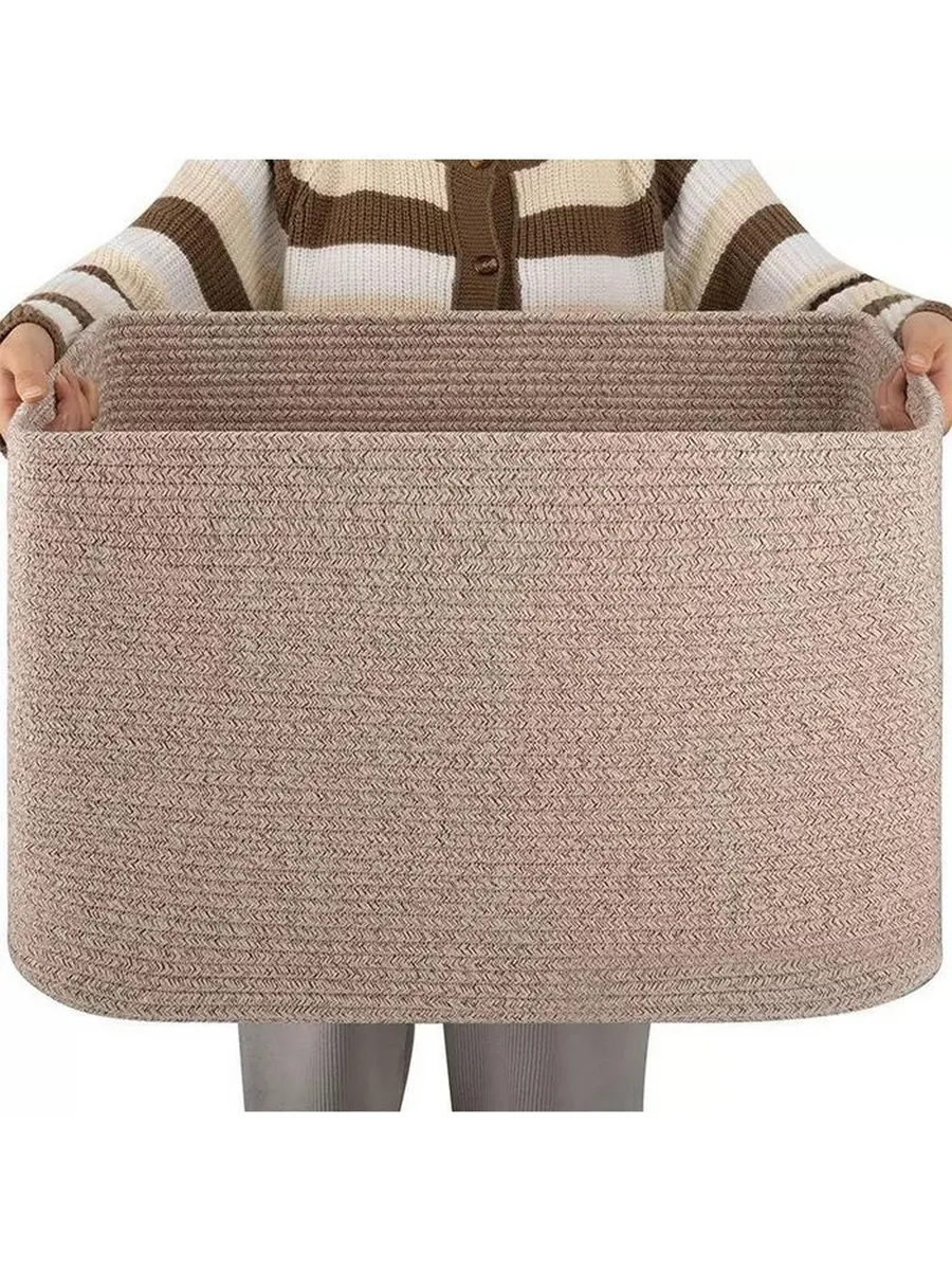 Large Rectangular Rope Storage Basket with Handles for Laundry