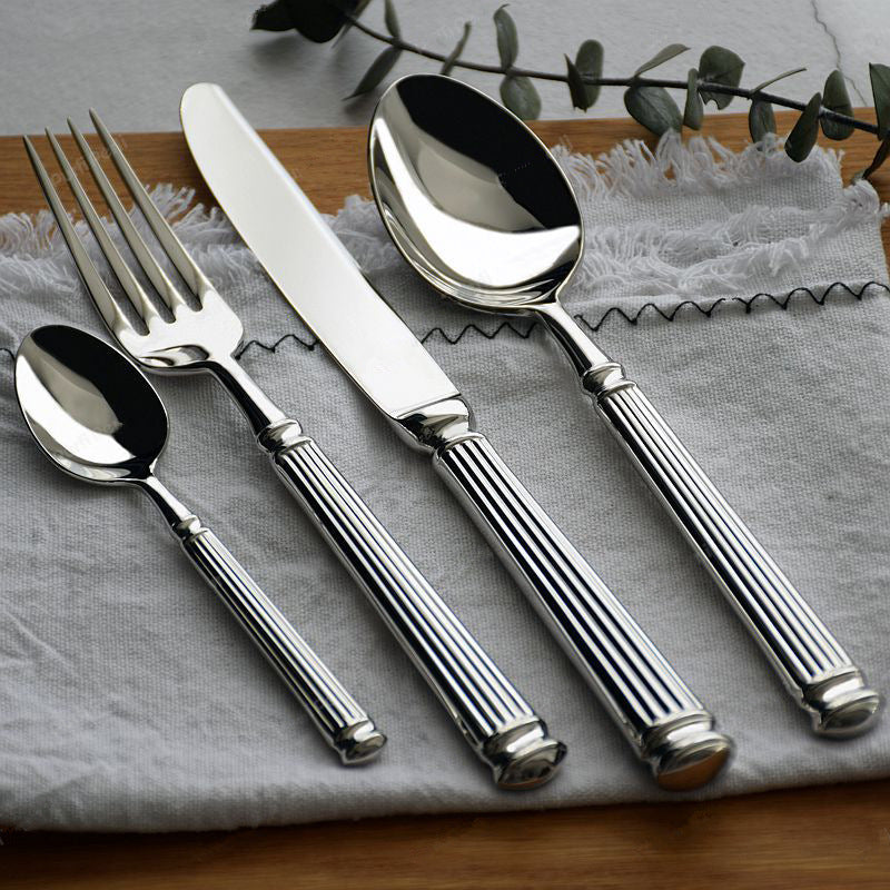 Silver Cutlery Set of 4 with Textured Grip