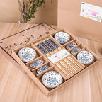 Serenity Blossom 12-Piece Ceramic Dining Set with Chopsticks