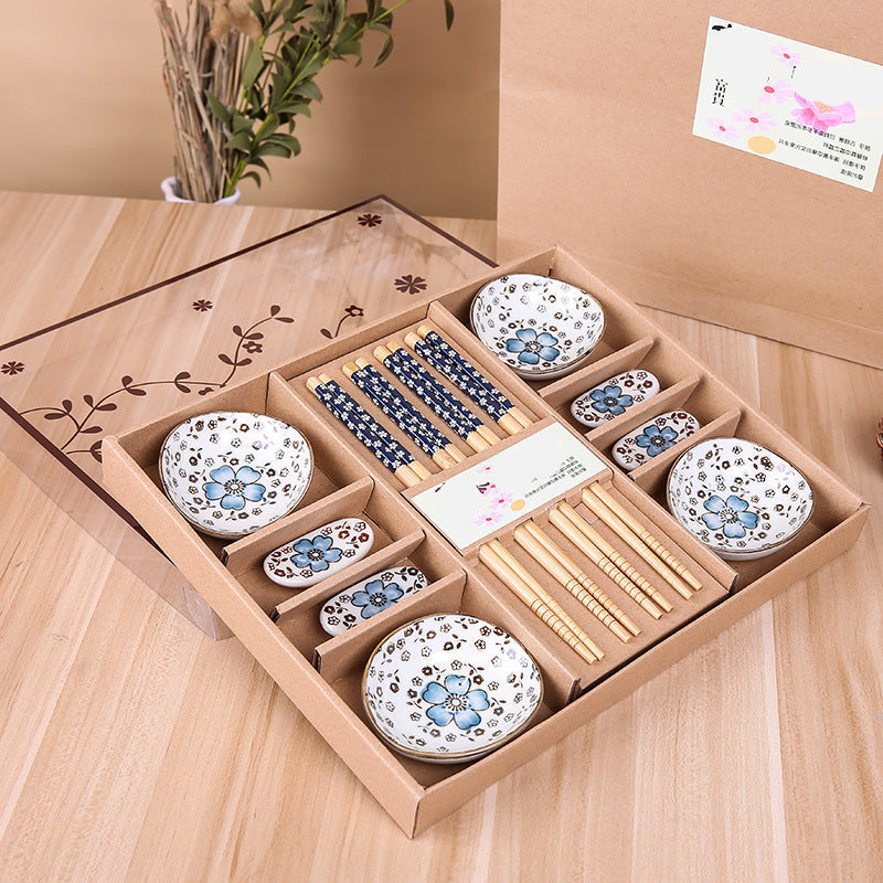 Serenity Blossom 12-Piece Ceramic Dining Set with Chopsticks