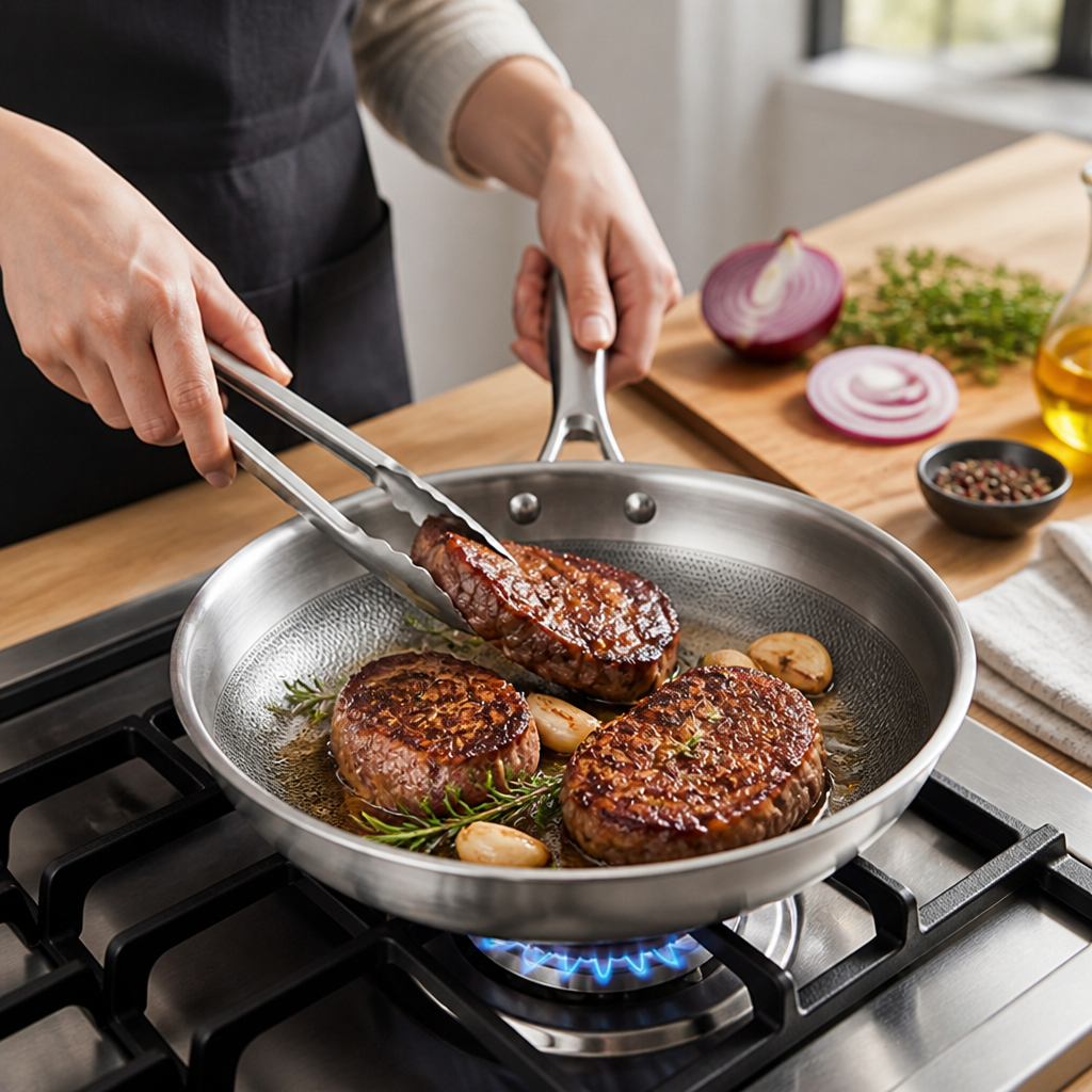 Uncoated Pure Titanium Dot-Texture Frying Pan (Induction & Oven-Safe)