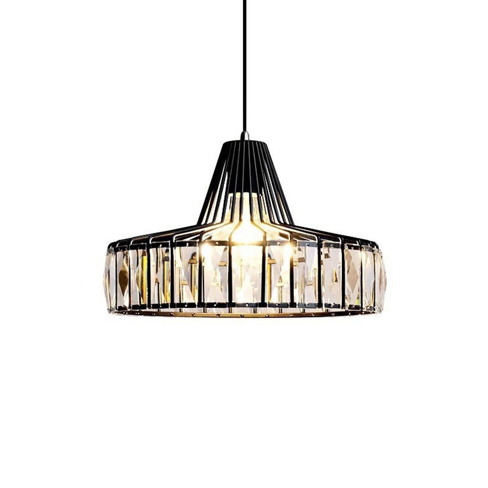 Elegant Hanging Light Fixture with Black Crystal Pendant