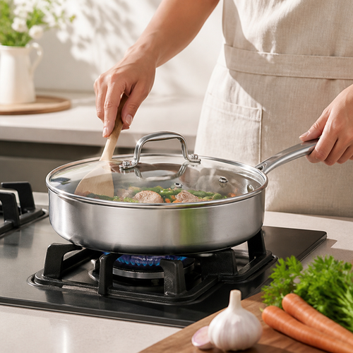 304 Stainless Steel Saute Pan with Glass Lid