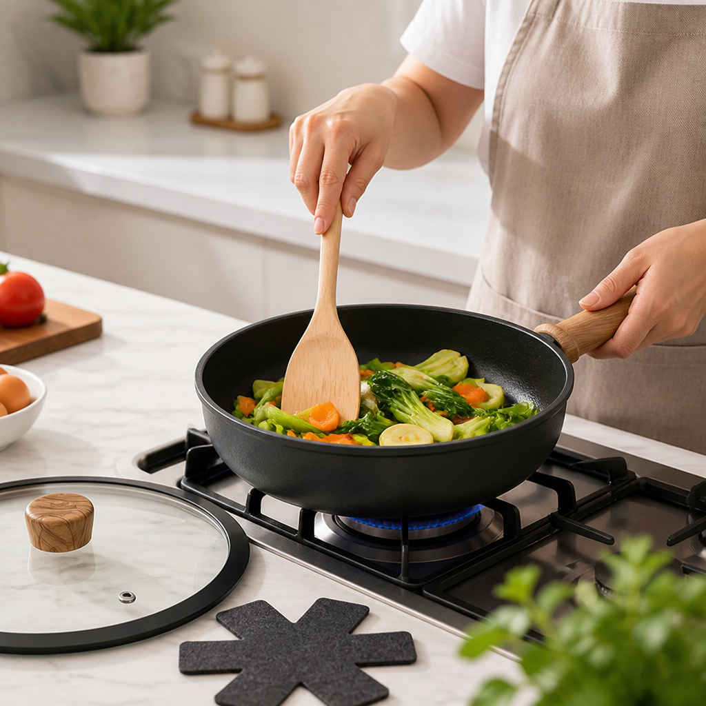 Durable Titanium Non-Stick Frying Pan With Lid (3-Pc Set)