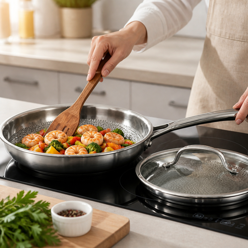 Pure Titanium Hammered Frying Pan (30 cm, With Lid)