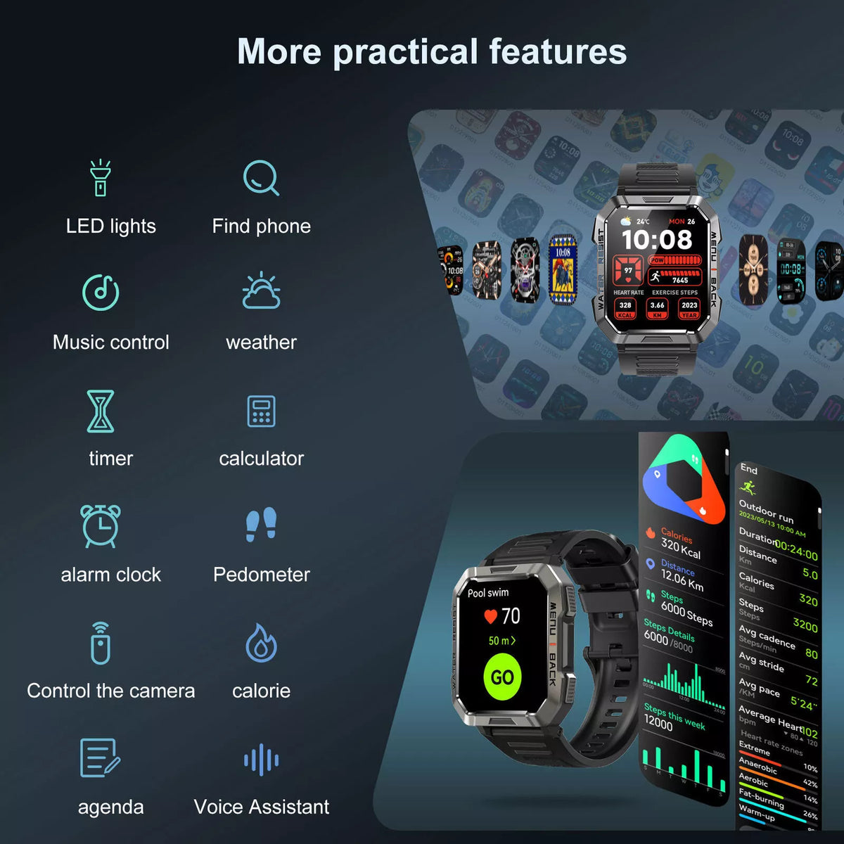 Smartwatch Rugged IP67 Long Battery Life Call & SOS