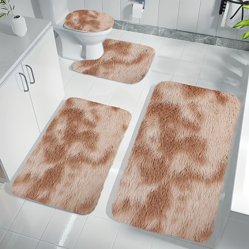 Absorbent Polyester Non-Slip Machine-Washable Bathroom Rug Set (4-Piece)