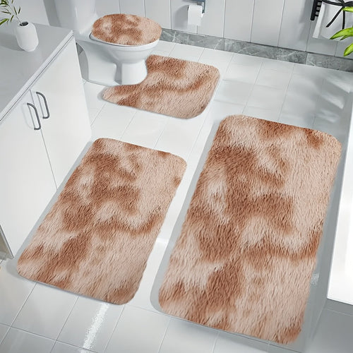 Absorbent Polyester Non-Slip Machine-Washable Bathroom Rug Set (4-Piece)