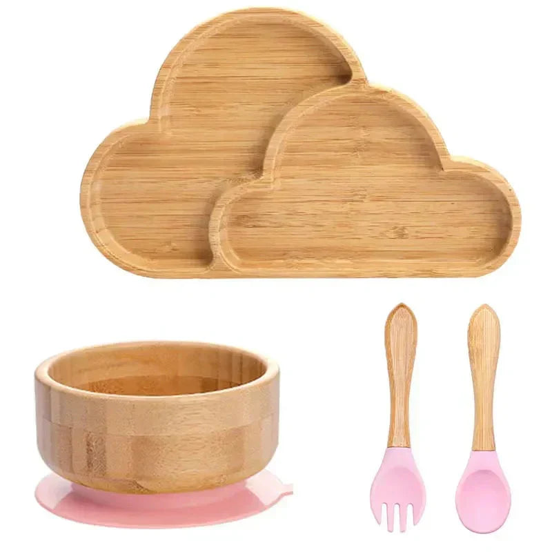 Children's Tableware Set Bamboo Suction Base 4-Piece