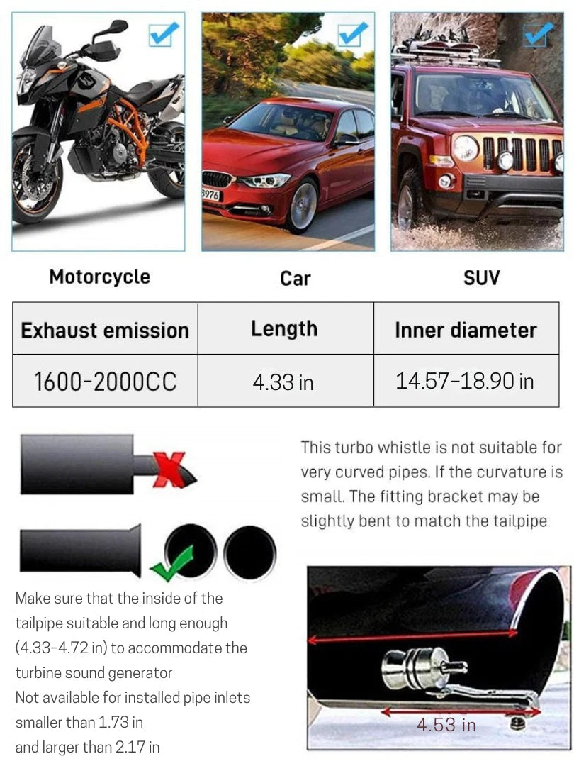Exhaust Sound Amplifier Turbo Sound Universal Fit Aluminum Alloy