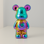 Chrome Finish Ceramic Bear Statue with Galvanized Detailing