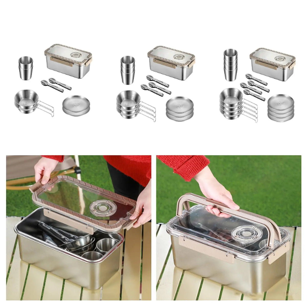 Camping Dinnerware Set Stainless Steel Compact Storage Box