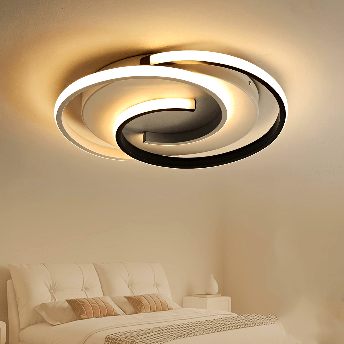 Contemporary Ceiling Light with LED – Black and White Swirl Pattern