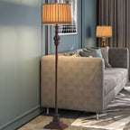 Vintage Brown Floor Lamp Featuring Pleated Shade and Resin Base