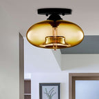 Amber Glass Flush Mount Fixture - Art Deco Style Globe Ceiling Light