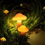 Garden Lamp Set with LED Mushrooms in Orange Resin for Outdoors