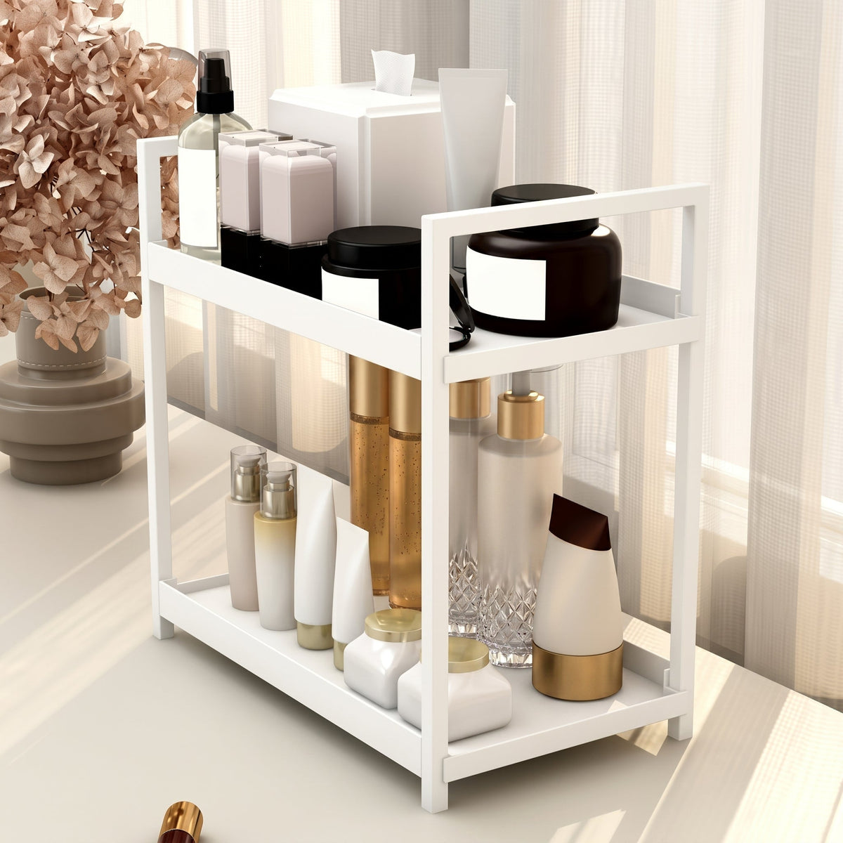 Storage Organizer with Metal Frame – Two-Tier Table Design