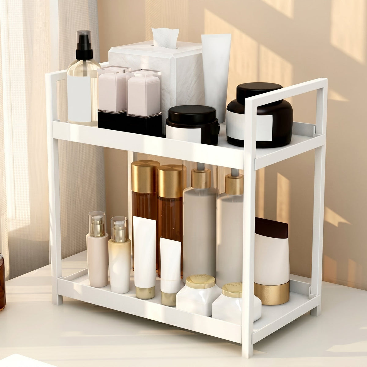 Storage Organizer with Metal Frame – Two-Tier Table Design