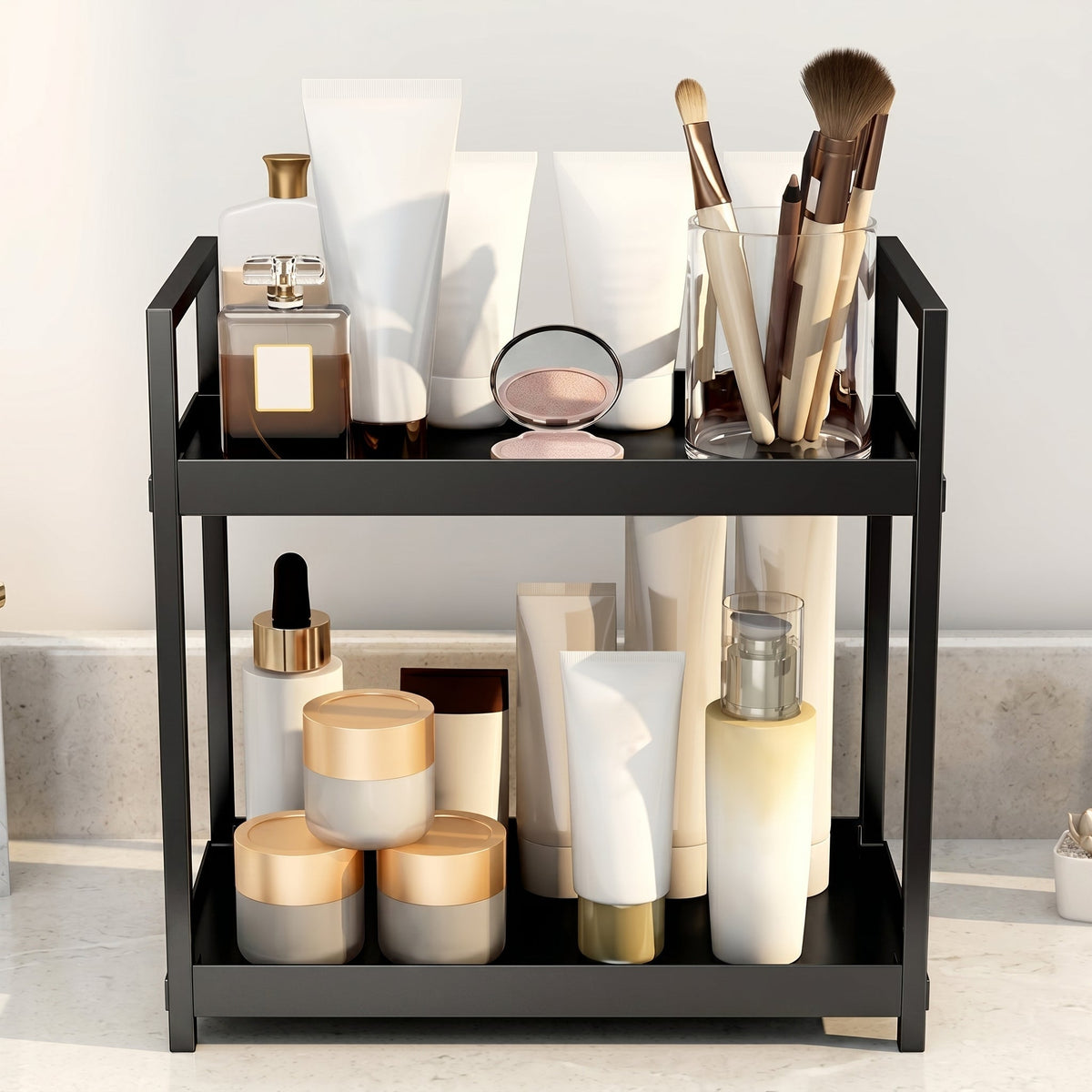 Storage Organizer with Metal Frame – Two-Tier Table Design
