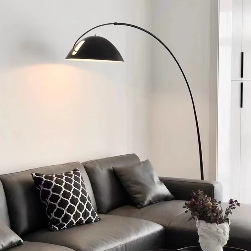 Arc Shaped Floor Lamp in Black Metal with Circular Base