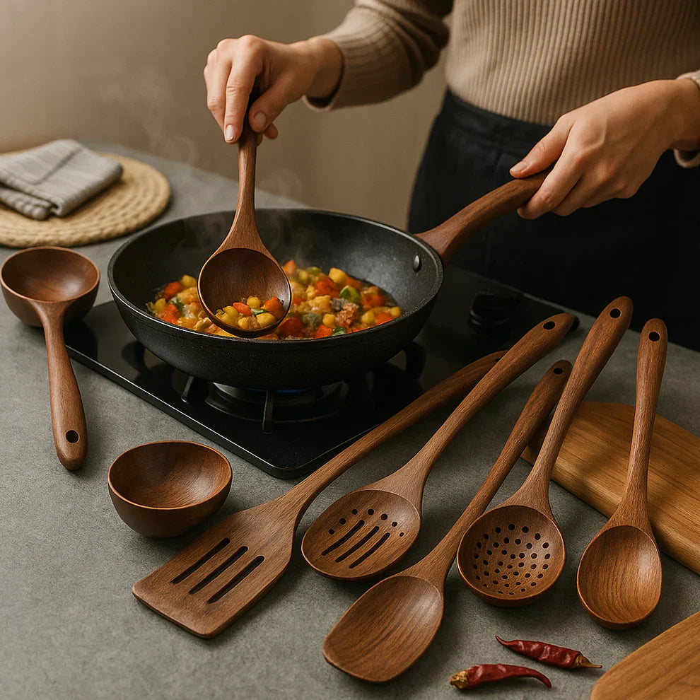 Acacia Wooden Ladle Set – Essential Kitchen Utensils for Cooking