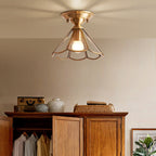 Brass Scalloped Metal Semi-Flush Mount Light Fixture with One Bulb