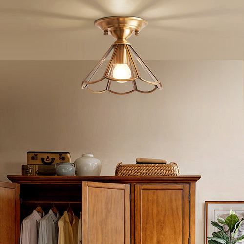 Brass Scalloped Metal Semi-Flush Mount Light Fixture with One Bulb