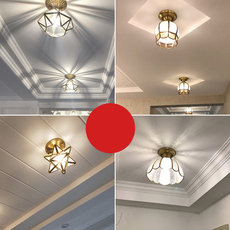 Brass Scalloped Metal Semi-Flush Mount Light Fixture with One Bulb