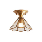 Brass Scalloped Metal Semi-Flush Mount Light Fixture with One Bulb