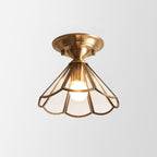 Brass Scalloped Metal Semi-Flush Mount Light Fixture with One Bulb