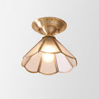 Brass Scalloped Metal Semi-Flush Mount Light Fixture with One Bulb