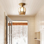Brass Scalloped Metal Semi-Flush Mount Light Fixture with One Bulb