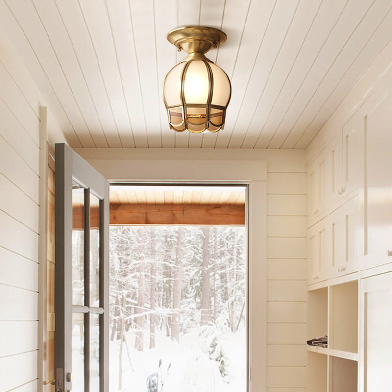 Brass Scalloped Metal Semi-Flush Mount Light Fixture with One Bulb