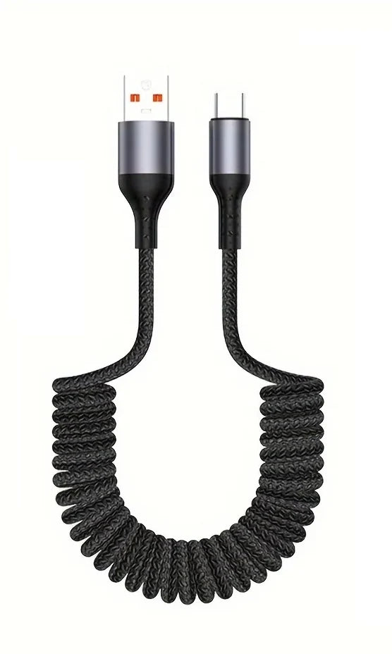 USB-C Charging Cable 100W PD Spring Coil 2-Pack