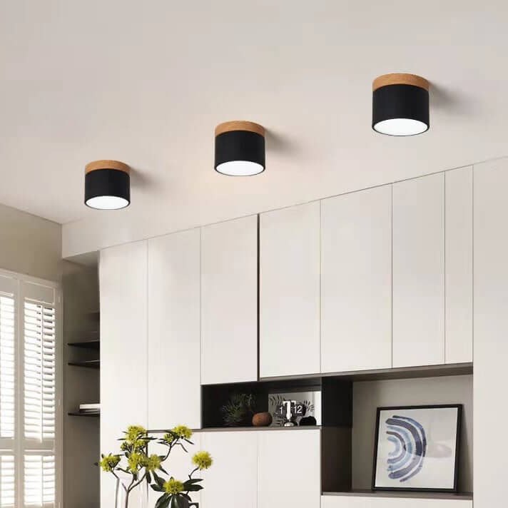 Flush Mount LED Ceiling Light with Wooden Accent in Scandinavian Style