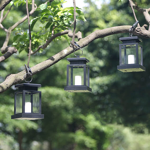 LED Candle Lantern for Outdoors - Solar-Powered with Glass Panels