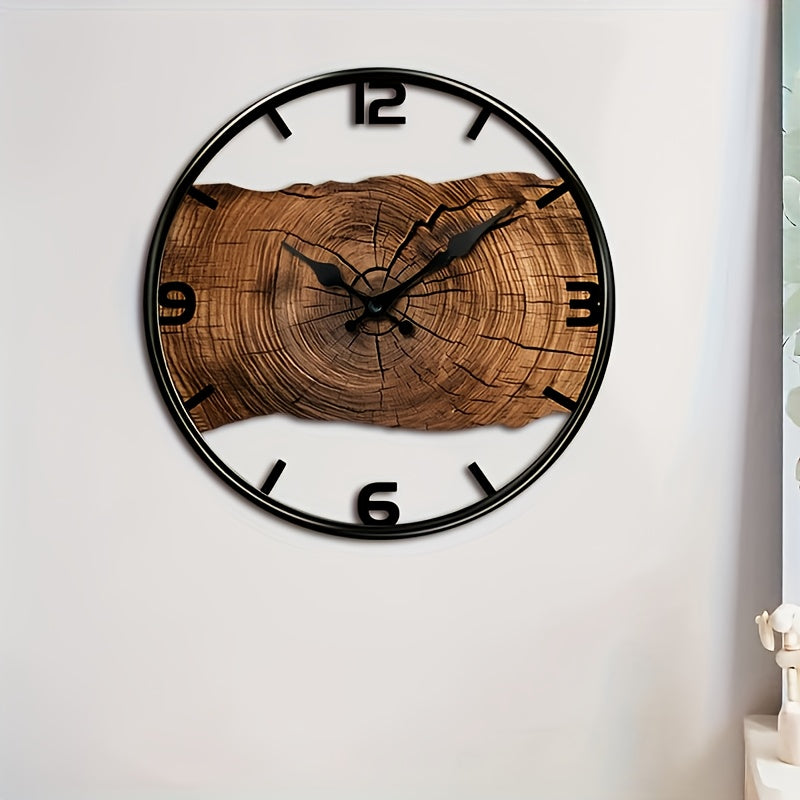 Natural Wood Finish Wall Clock with Rustic Log Design