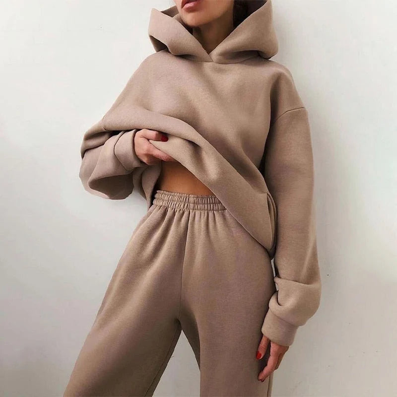 Lounge Set Oversized Relaxed Fit Cotton-Poly Blend Elastic Waistband
