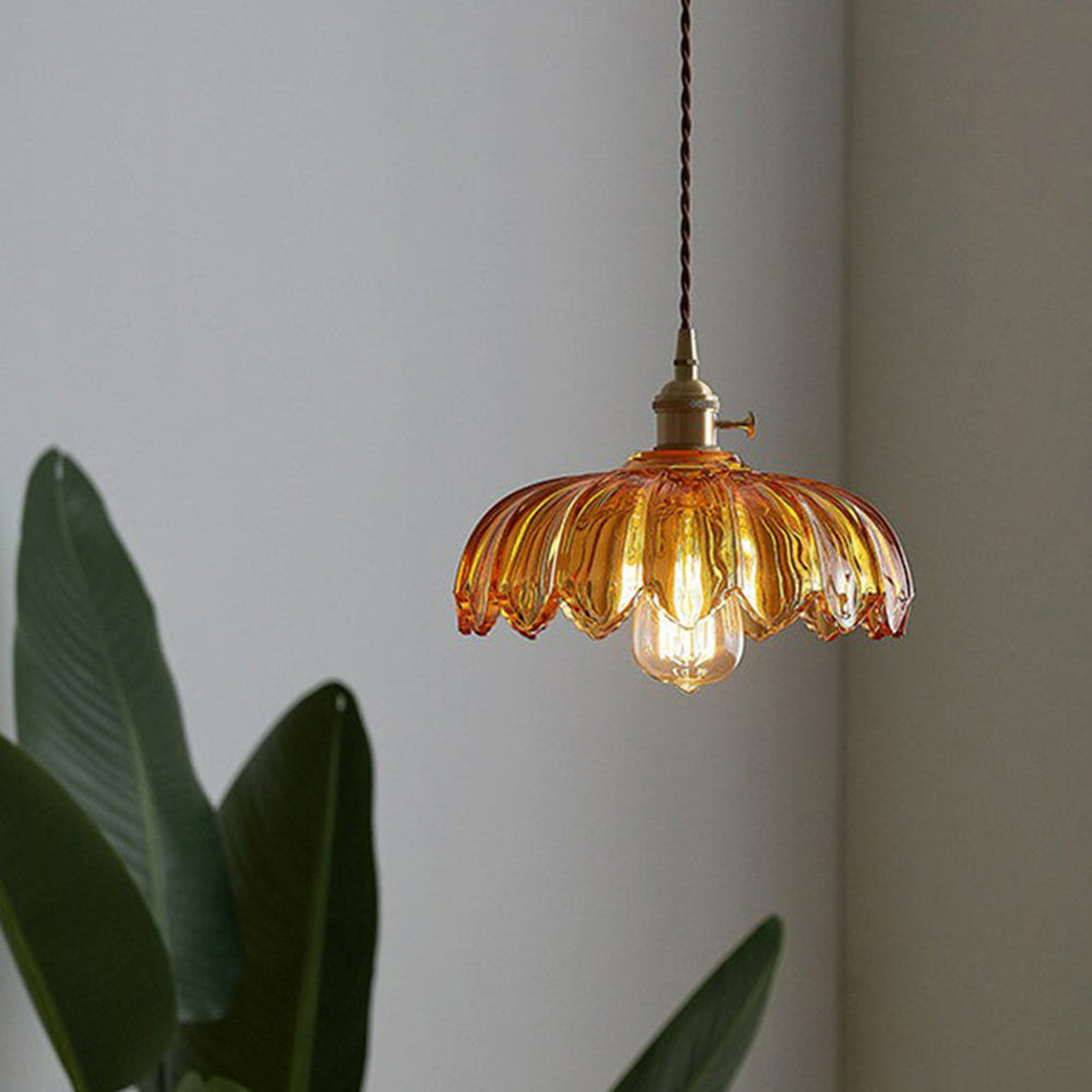 Colored Glass Hanging Light - Vintage Floral Pendant Lamp