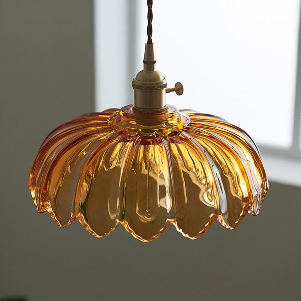 Colored Glass Hanging Light - Vintage Floral Pendant Lamp