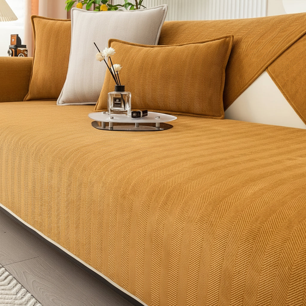 Elastic & Non-Slip Ribbed Chenille Sofa Cover